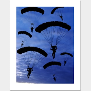 Parachuter's enjoying time in the blue sky as a group Posters and Art